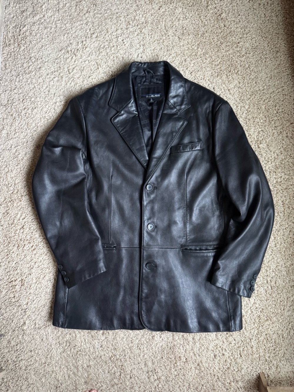 Bill Blass Soft Black Leather Jacket with Subtle Interior Blue Trim | XL